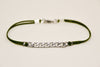 Flat link chain bracelet for men, green cord - shani-adi-jewerly