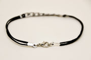 Silver flat link chain men's bracelet with a black cord - shani-adi-jewerly