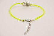 Neon yellow cord bracelet with silver lotus charm - shani-adi-jewerly