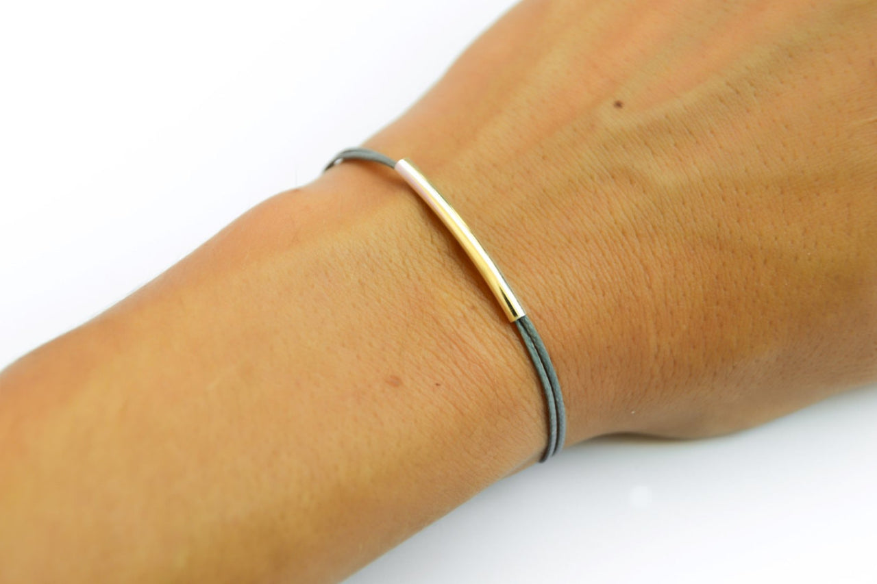 Gray cord bracelet with a silver plated tube - shani-adi-jewerly