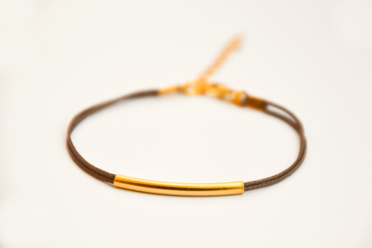 Gold bar bracelet, brown cord - shani-adi-jewerly