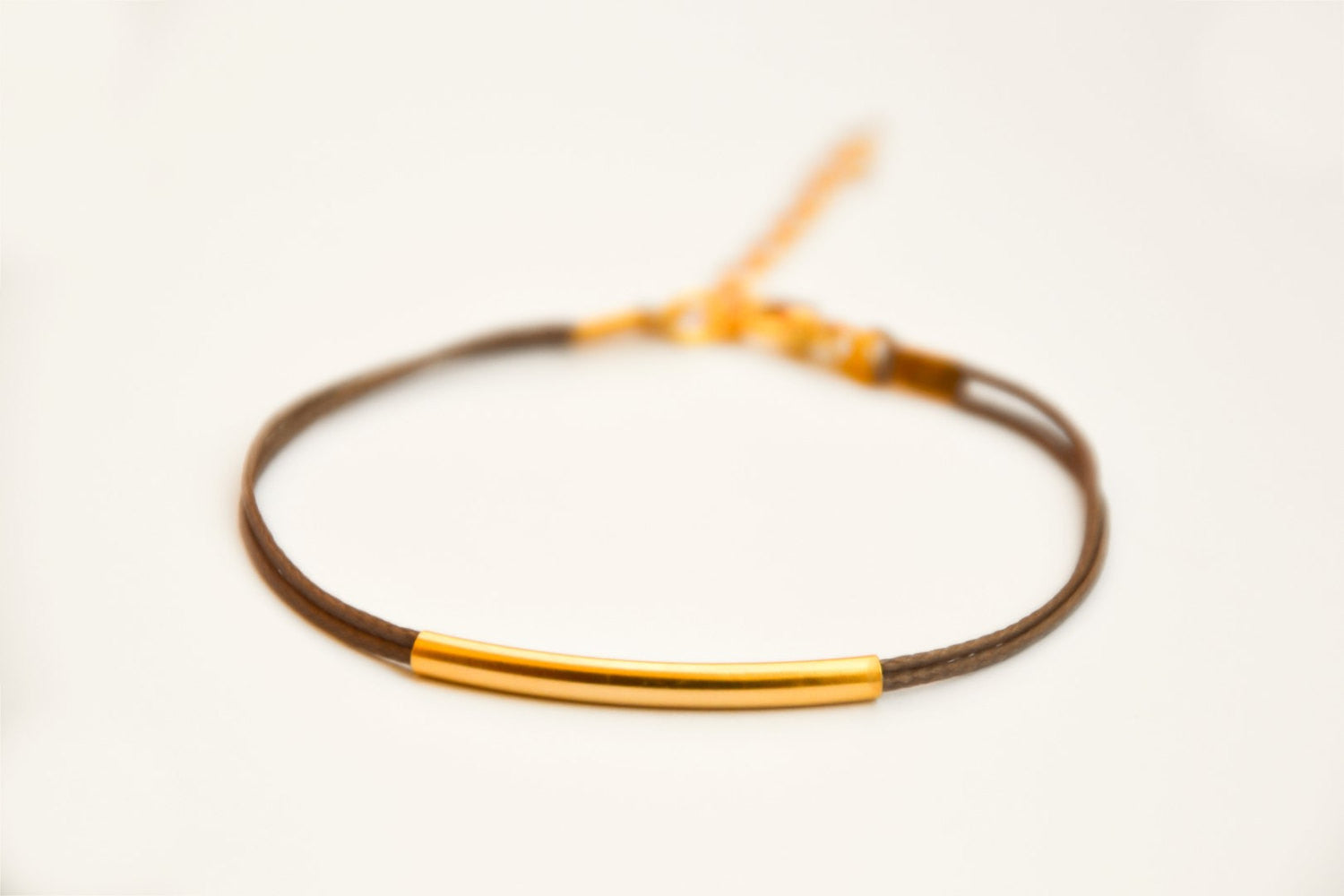 Gold bar bracelet, brown cord - shani-adi-jewerly