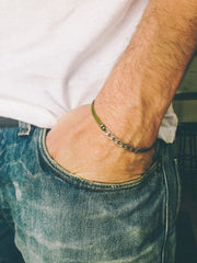 Flat link chain bracelet for men, green cord - shani-adi-jewerly