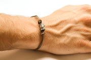 Silver bead Hamsa bracelet for men, brown cord - shani-adi-jewerly