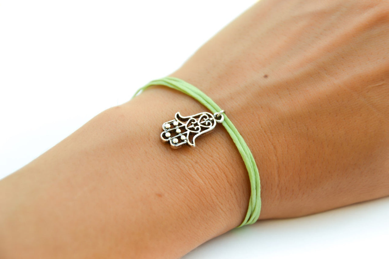 Green cord Hamsa Bracelet - shani-adi-jewerly