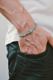 Silver anchor bracelet for men, turquoise cords - shani-adi-jewerly