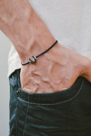 Silver tube bracelet for men, blue cord - shani-adi-jewerly