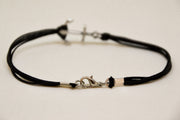 Silver anchor bracelet for men, black cord, nautical beach jewelry - shani-adi-jewerly
