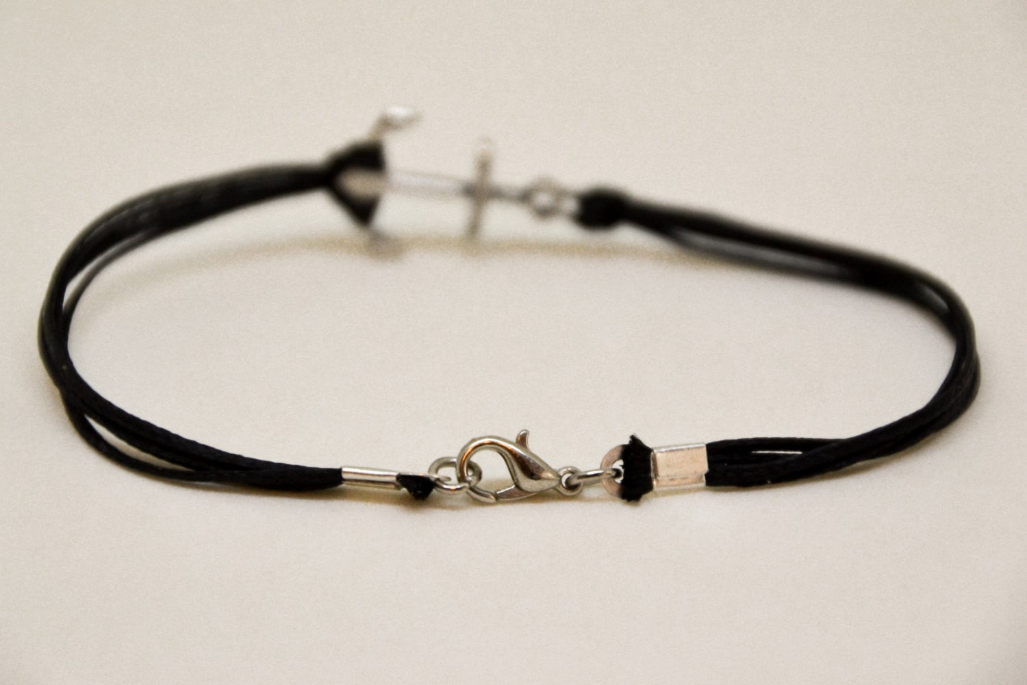 Silver anchor bracelet for men, black cord, nautical beach jewelry - shani-adi-jewerly