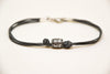 Grey cord bracelet, silver tribal aztec tube charm for men - shani-adi-jewerly
