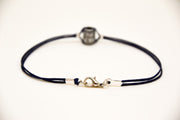 Silver tube bracelet for men, blue cord - shani-adi-jewerly