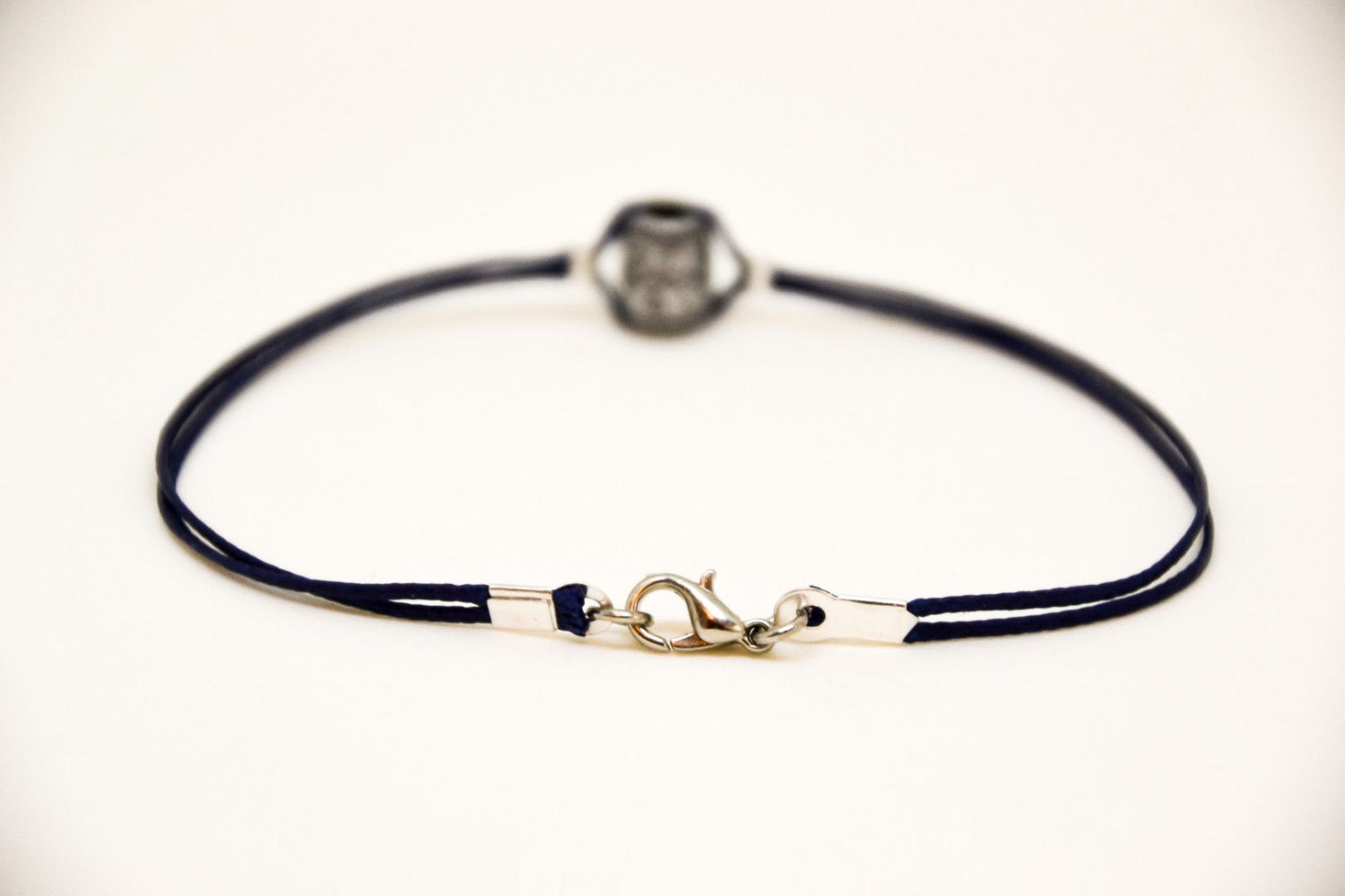 Silver tube bracelet for men, blue cord - shani-adi-jewerly