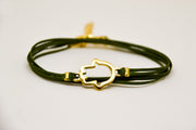 Wrap green cord bracelet with gold hamsa charm - shani-adi-jewerly