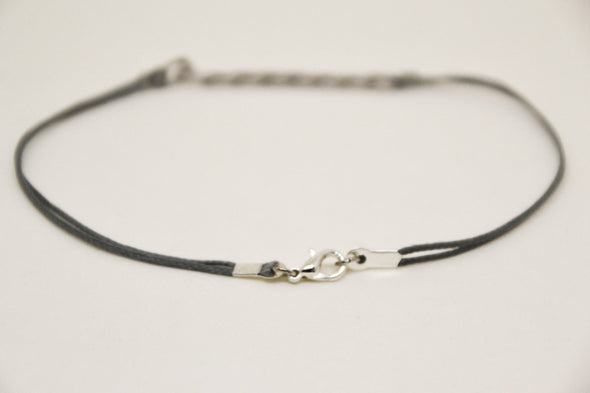 Men's anklet with a silver flat chain and a gray cord - shani-adi-jewerly