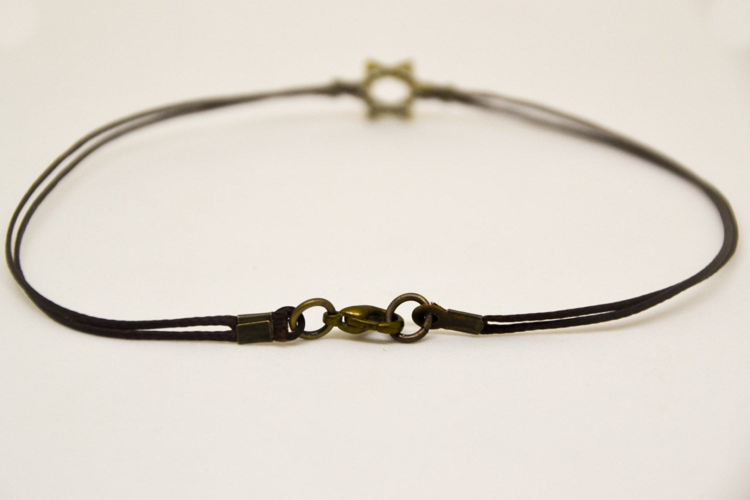 Men's anklet with bronze Star of David, brown cord - shani-adi-jewerly