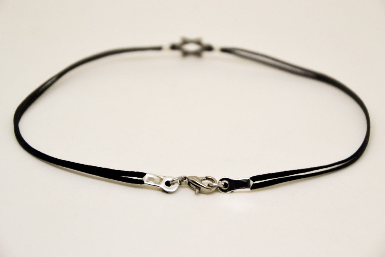 Silver Star of David Anklet for men, black cord - shani-adi-jewerly