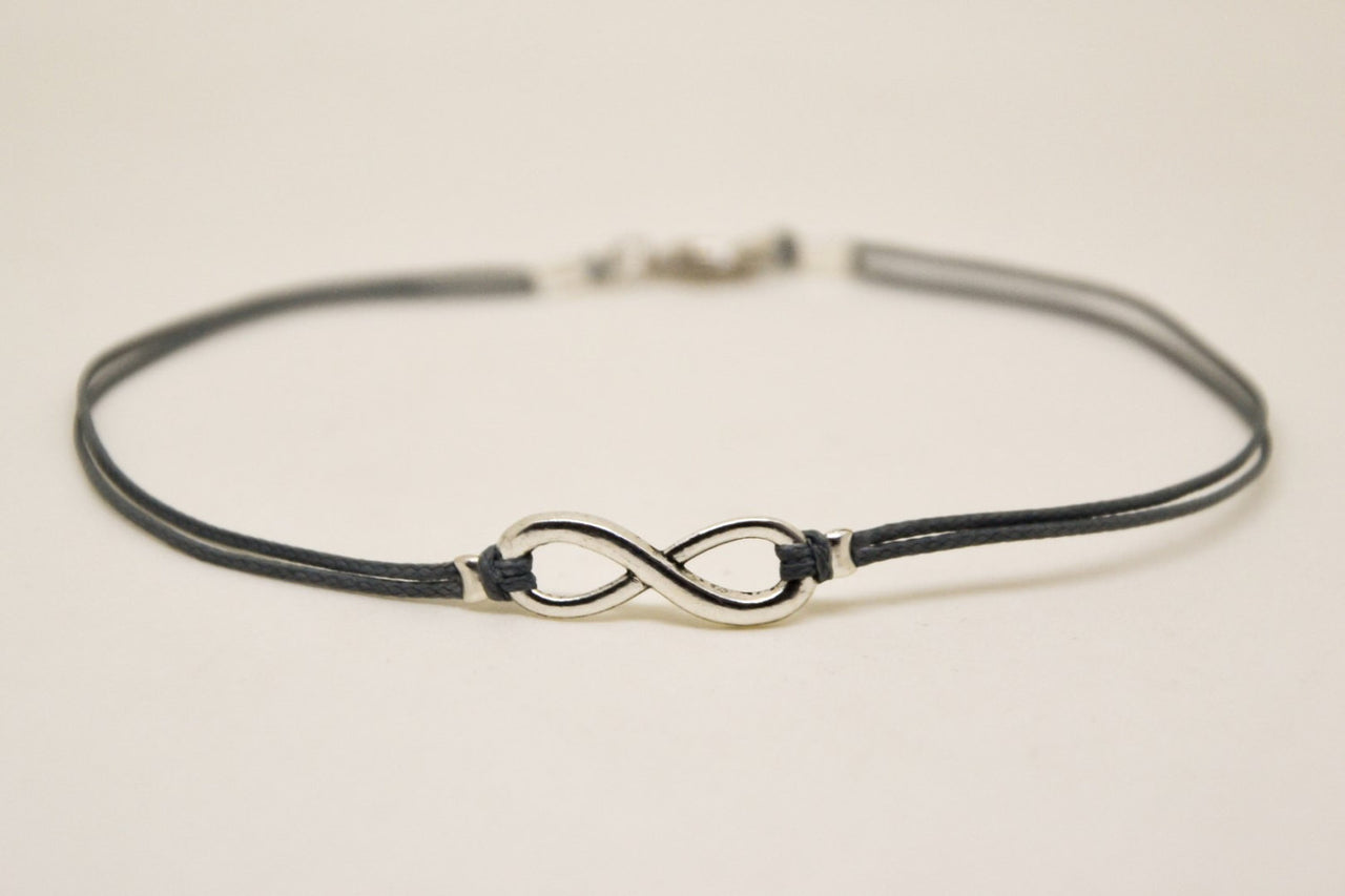 Men's anklet with a silver infinity charm and a gray cord - shani-adi-jewerly