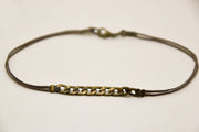 Bronze flat chain anklet for men, brown cord - shani-adi-jewerly