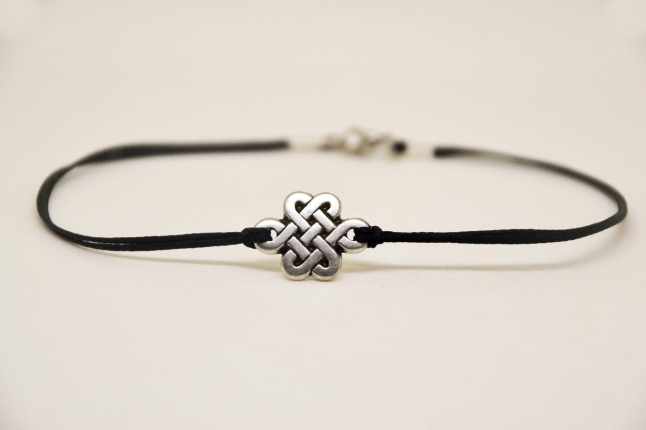 Celtic knot anklet for men, black cord - shani-adi-jewerly