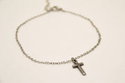 Stainless steel chain ankle bracelet with dangle cross charm - shani-adi-jewerly