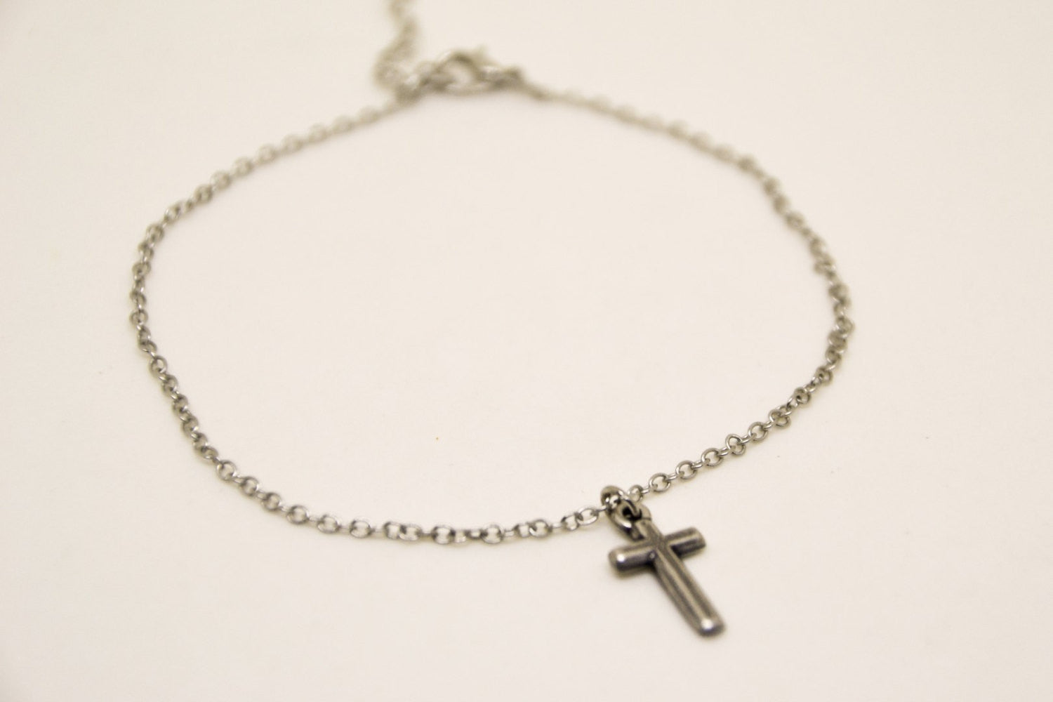 Stainless steel chain ankle bracelet with dangle cross charm - shani-adi-jewerly