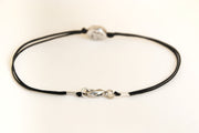 Silver round charm bracelet for men, black cord - shani-adi-jewerly