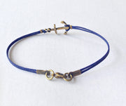 Bronze anchor bracelet for men, blue cord - shani-adi-jewerly