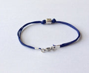 Silver tube bracelet for men with blue cord - shani-adi-jewerly