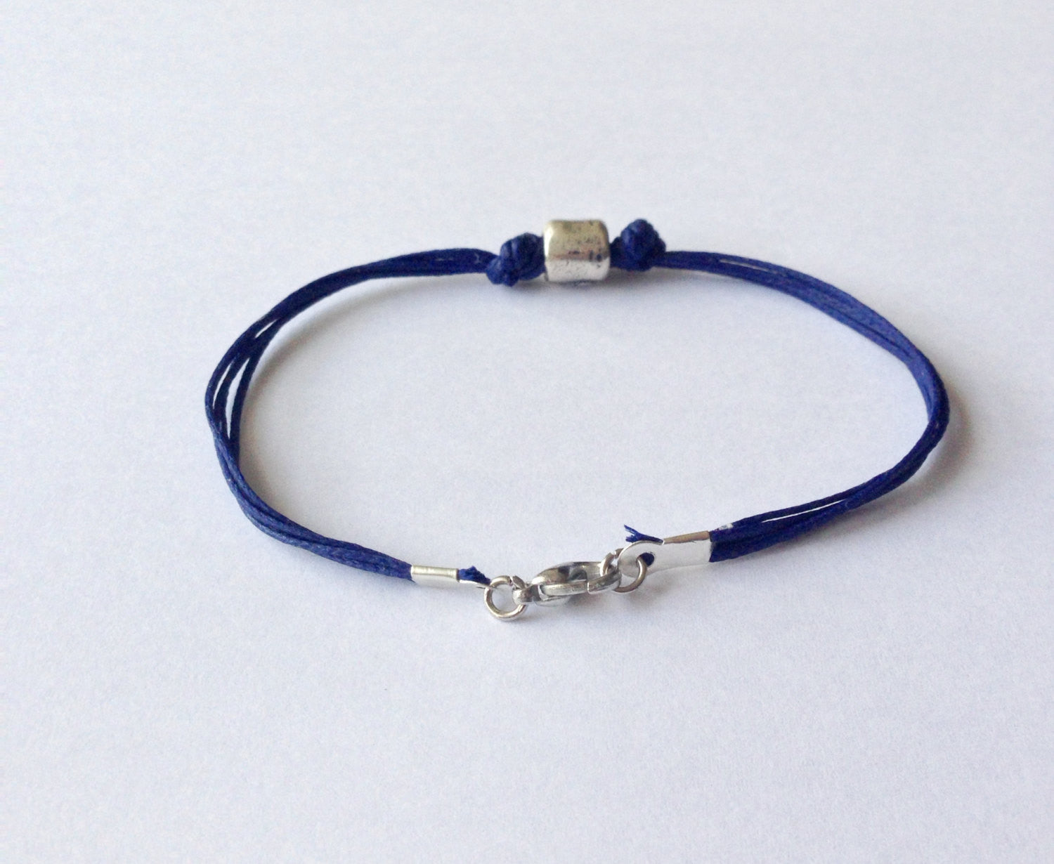 Silver tube bracelet for men with blue cord - shani-adi-jewerly