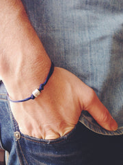 Silver tube bracelet for men with blue cord - shani-adi-jewerly