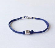 Silver tube bracelet for men with blue cord - shani-adi-jewerly