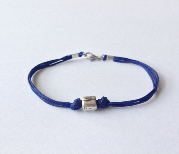 Silver tube bracelet for men with blue cord - shani-adi-jewerly