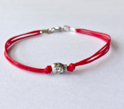 Skull bracelet for men, red cord - shani-adi-jewerly