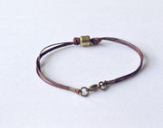 Bronze tube bracelet for men, brown cord - shani-adi-jewerly