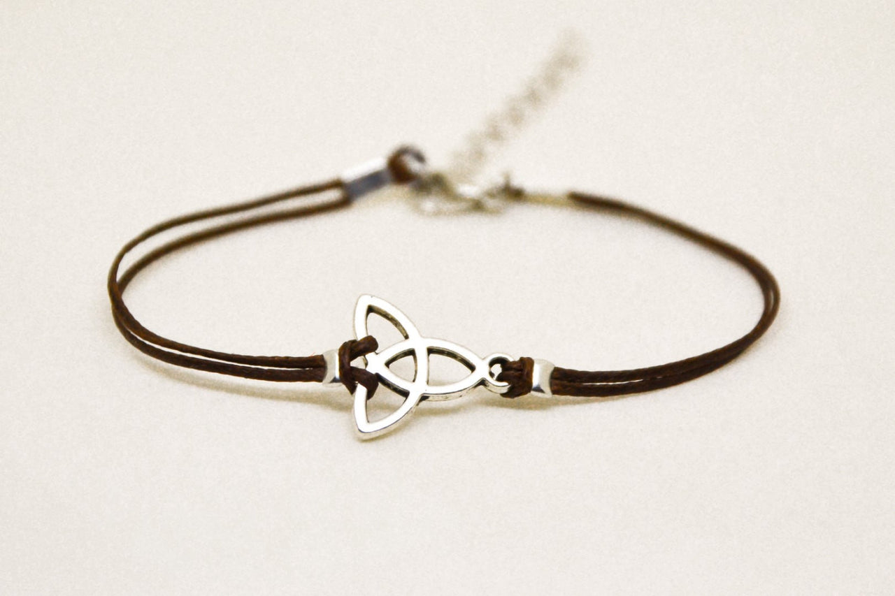 Brown bracelet with silver Trinity charm for women - shani-adi-jewerly
