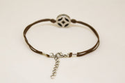 Brown cord bracelet with decorated silver circle bead charm - shani-adi-jewerly