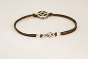 Silver circle bracelet for men, brown cord - shani-adi-jewerly