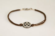 Silver circle bracelet for men, brown cord - shani-adi-jewerly