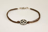 Silver circle bracelet for men, brown cord - shani-adi-jewerly