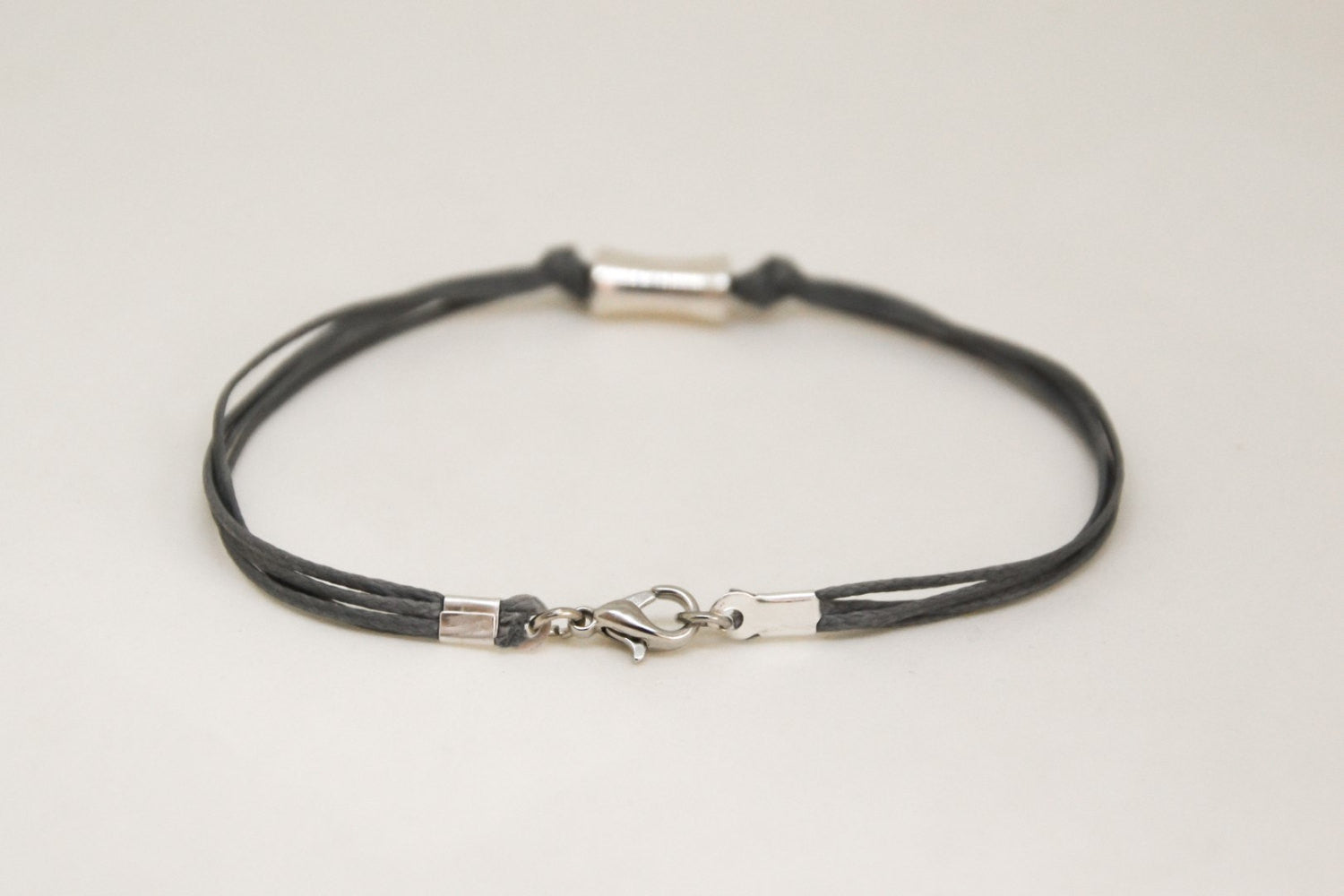 Gray bracelet for men, silver tube charm - shani-adi-jewerly