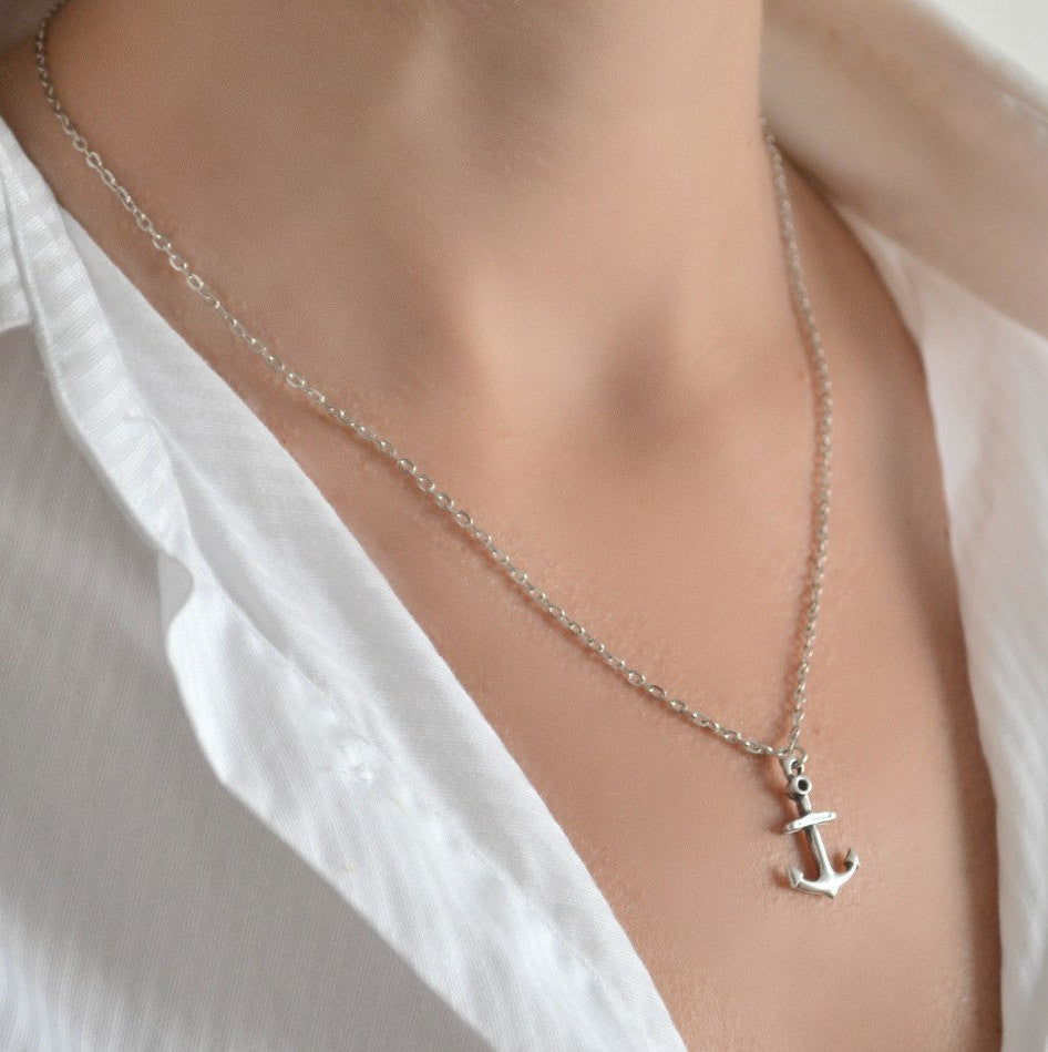 Women's silver anchor chain necklace - shani-adi-jewerly