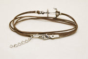 Brown wrapped bracelet with silver anchor charm - shani-adi-jewerly