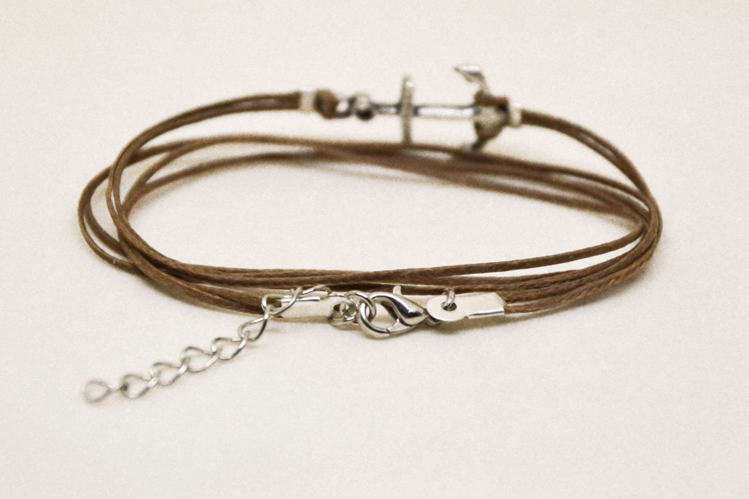 Brown wrapped bracelet with silver anchor charm - shani-adi-jewerly