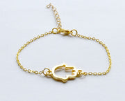 Gold chain bracelet with gold Hamsa charm - shani-adi-jewerly