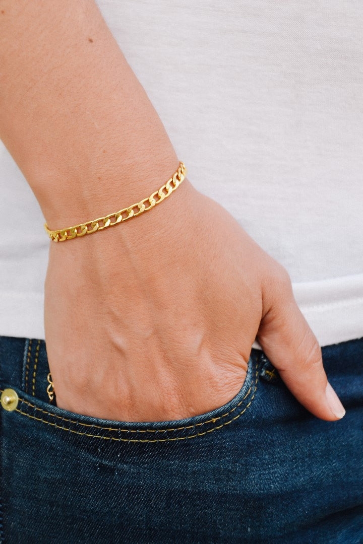 Elegant 14k gold plated flat chain bracelet - shani-adi-jewerly