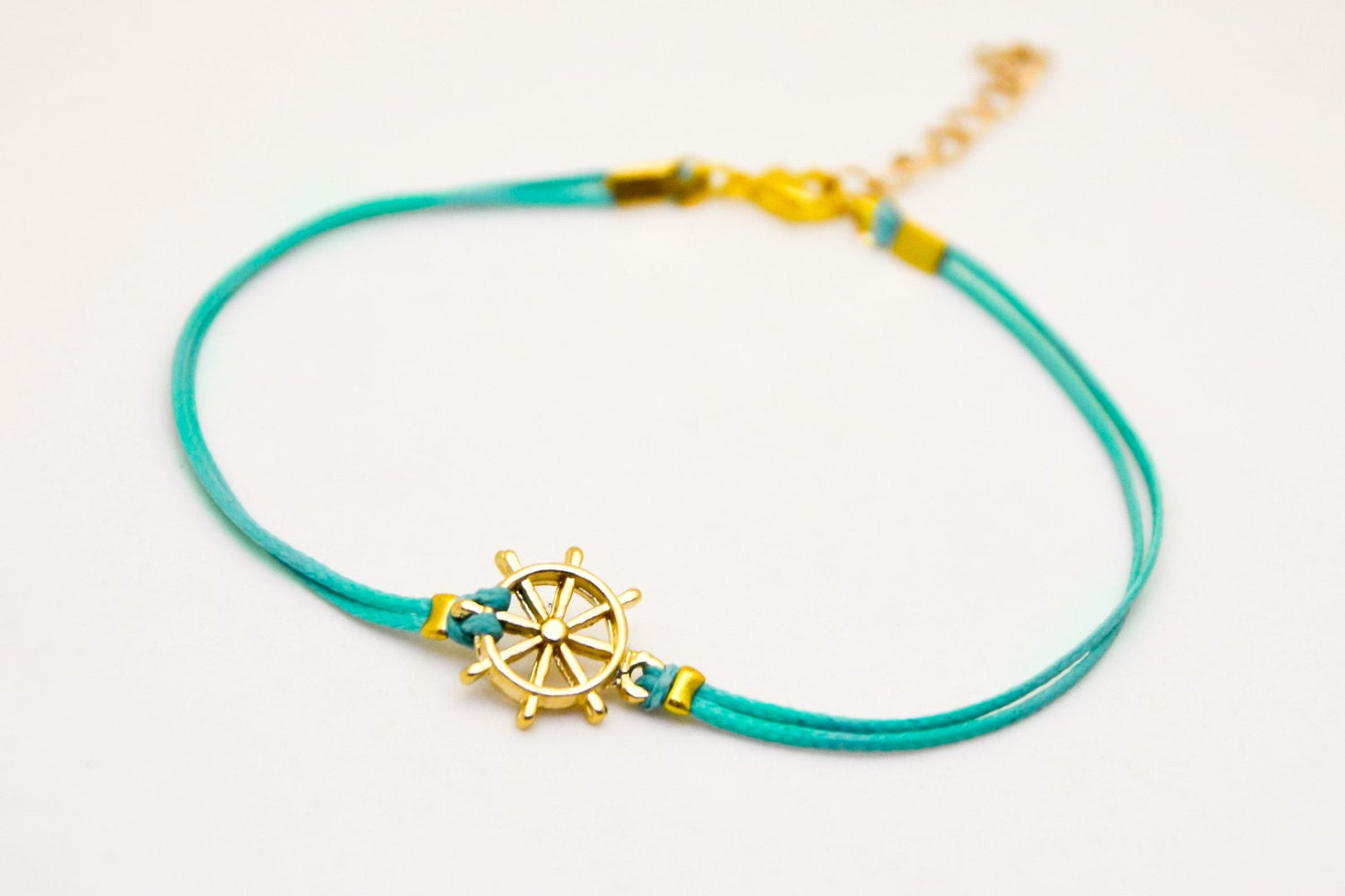 Ankle bracelet with 14k gold plated ship wheel charm, turquoise anklet, Mothers day gift - shani-adi-jewerly