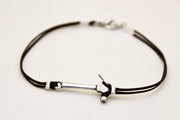 Silver hammer bracelet for men, brown cords - shani-adi-jewerly