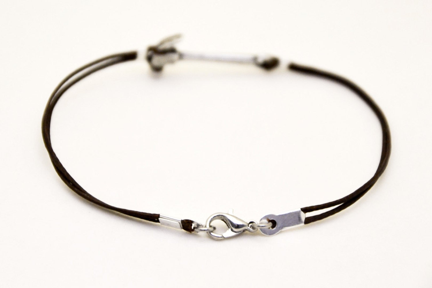 Silver hammer bracelet for men, brown cords - shani-adi-jewerly