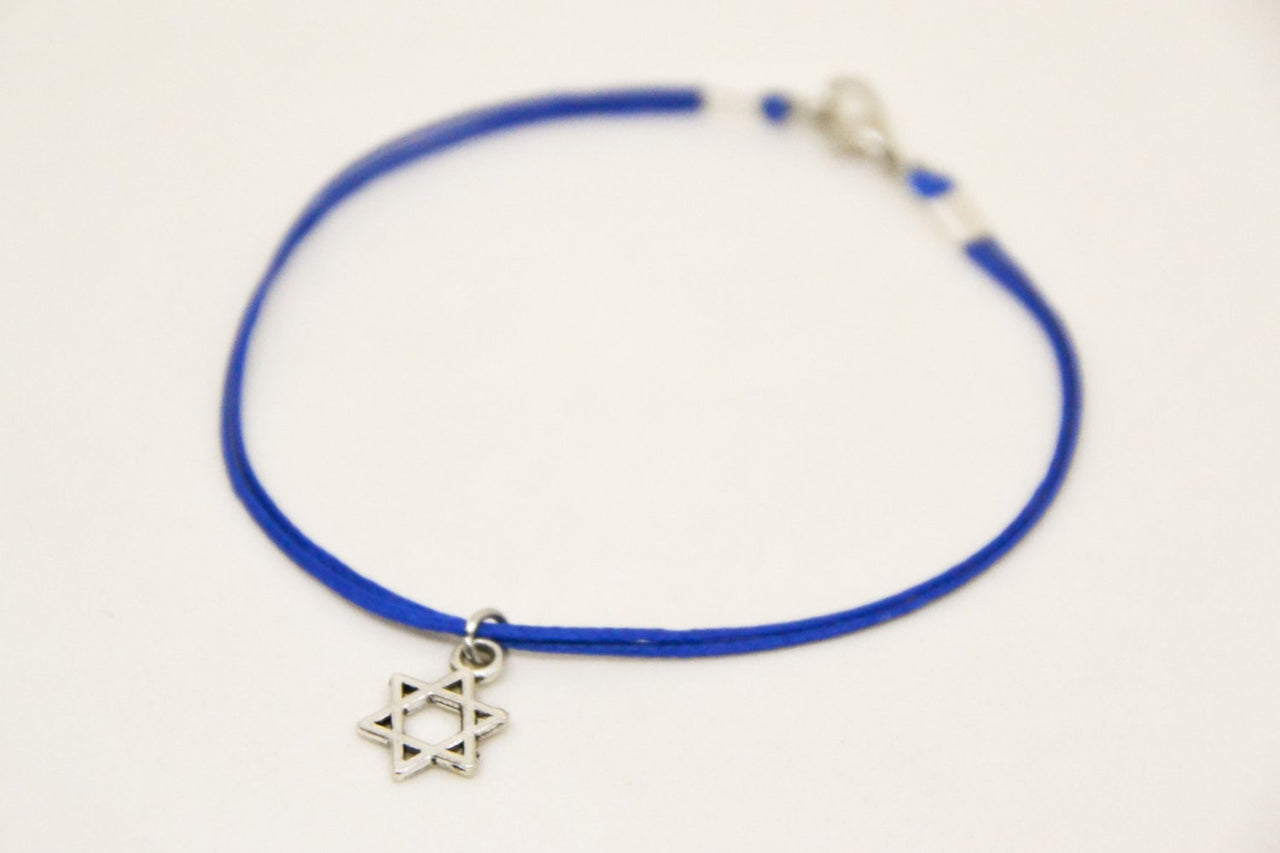 Silver dangle Star of David men's bracelet, blue cord - shani-adi-jewerly
