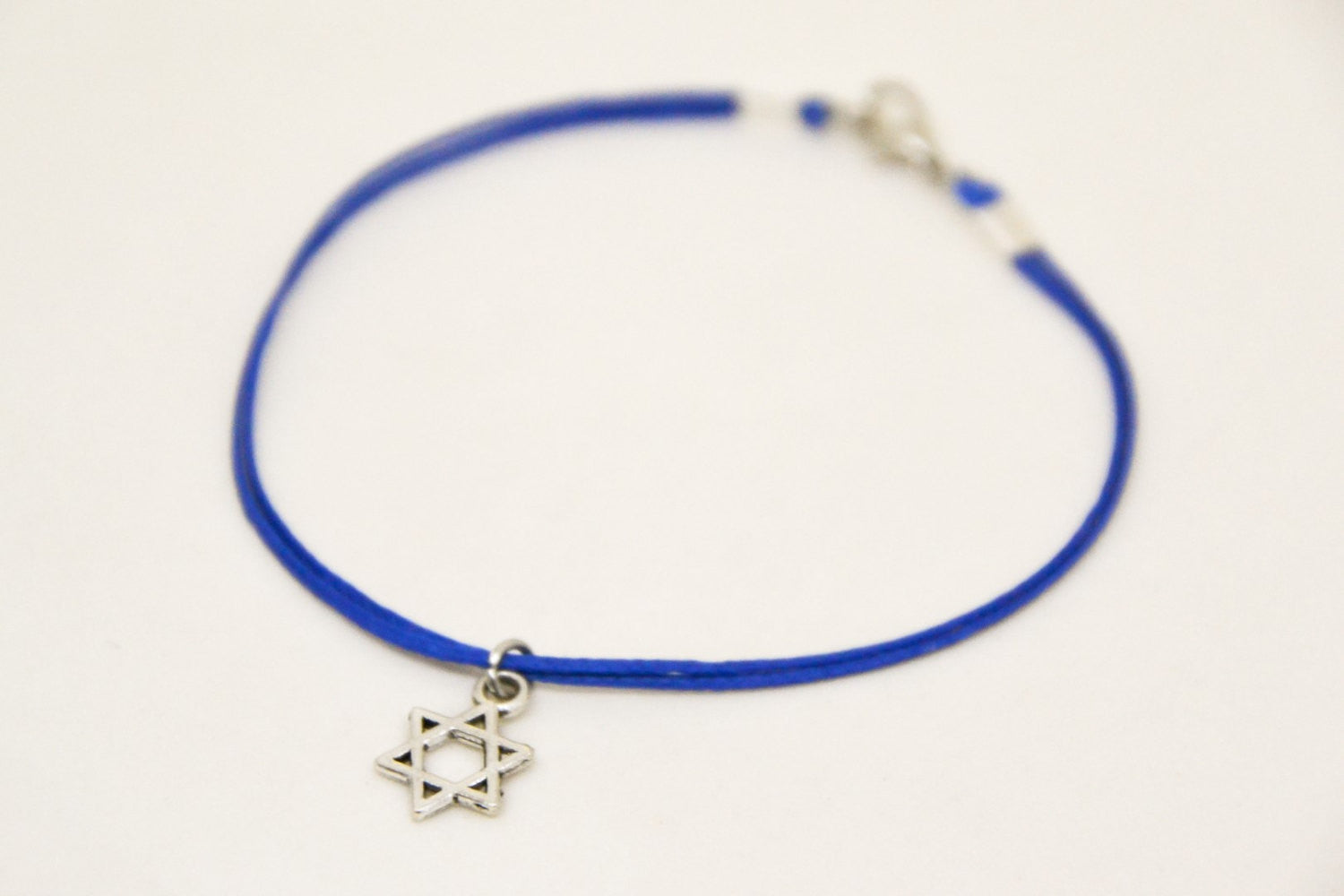 Silver dangle Star of David men's bracelet, blue cord - shani-adi-jewerly